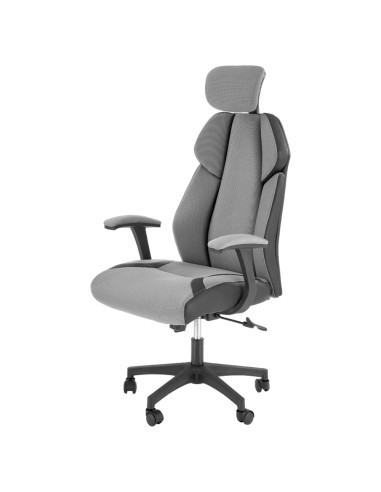 Scaun directorial HM Chrono, suport lombar, mecanism de balans, tetiera reglabila, piele ecologica/stofa, 120 kg, gri/negru