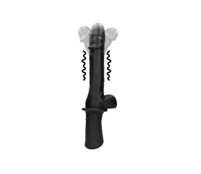 Vibrator Realist Hand Held, Vibrating&amp;amp;Thrusting, Silicon Lichid, Negru, USB foto
