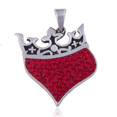 Pandantiv realizat din argint 925 - inimă cu coroană regală, zirconii roșii foto
