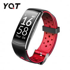 Bratara fitness inteligenta YQT Q8 cu functie de monitorizare ritm cardiac, Tensiune arteriala, Monitorizare somn, Pedometru, Notificari, Negru - Rosu foto