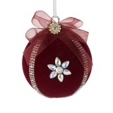 Glob Crăciun Velurat cu Stras, Roșu, Diametru 8 cm, Oem