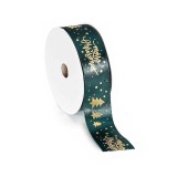 Rola panglica Craciun textil verde auriu mm 25 x 10 m