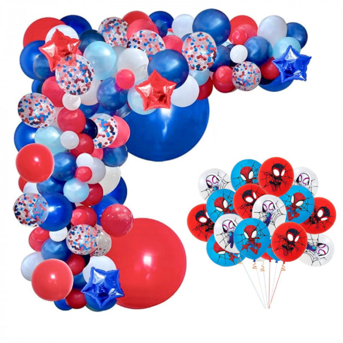 Set arcada baloane decorative Spiderman din 176 piese, ANTADESIM, aranjament pentru petrecere, ideal pentru botez sau alte aniversari, calitate latex