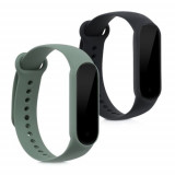 Set 2 Curele pentru Xiaomi Mi Smart Band 6/Mi Band 6/Mi Band 5, Kwmobile, Negru/Verde, Silicon, 57428.04