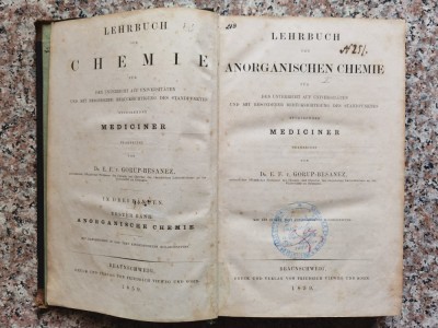 Lehrbuch Der Anorganischen Chemie Fur Den Unterricht Auf Univ - Dr. E. F. V. Gorup-besanez , B319 foto