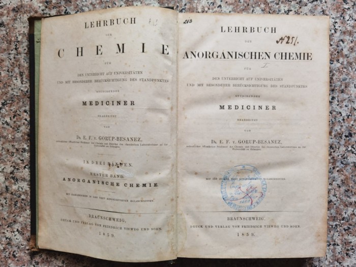 Lehrbuch Der Anorganischen Chemie Fur Den Unterricht Auf Univ - Dr. E. F. V. Gorup-besanez , B319