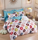 Cumpara ieftin Lenjerie pat single,bumbac finet,4 piese,cearceaf normal,alba,Donuts-A949, Jojo Home