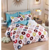 Lenjerie pat dublu,bumbac finet,6 piese,cearceaf cu elastic,alba,Donuts-A903