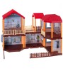 Casă Păpuși 2 Etaje cu Lumini, 2 Păpuși + Mobilier, Acoperiș Roșu, 68cm, OEM - Jucărie Fete, Vilă cu Accesorii