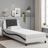 Cumpara ieftin Cadru de pat cu tăblie alb și negru 90x190 cm piele artificială