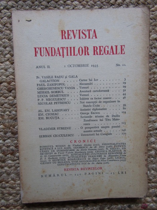 Revista Fundatiilor Regale - Anul II 1 OCTOMBRIE 1935 Nr. 10