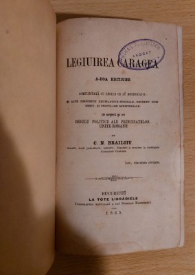 Legiuirea Caragea Brailoiu 1865 foto