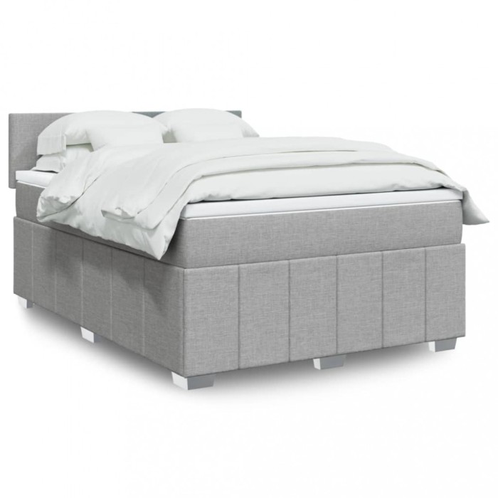 vidaXL Pat box spring cu saltea, gri deschis, 140x190 cm, textil 3289356