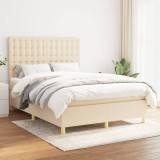 VidaXL Pat box spring cu saltea, crem, 140x200 cm, textil