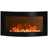 HOMCOM Șemineu Electric &Icirc;ncorporat cu Lumină LED &icirc;n 7 Culori, Temperatură 15-30&deg;C și Telecomandă, 89,2x13,5x48 cm, Negru | Aosom Romania