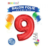 Balon, folie aluminiu, rosu, cifra 9, 40 cm, China