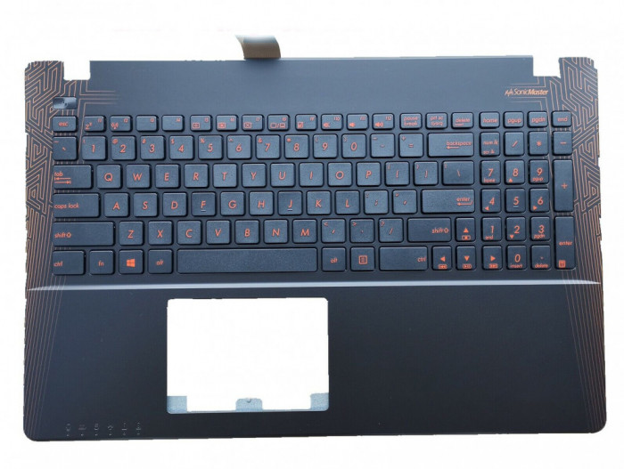 Carcasa superioara cu tastatura palmrest Laptop, Asus, R510VX, taste portocalii, layout US