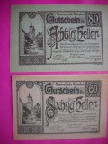 HOPCT BANCNOTA NOTGELD NR 21 GARSTEN - SET 2 -60 SI 80 HELLER 1920 -AUSTRIA