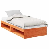 Cumpara ieftin Pat de zi cu saltea, maro ceruit, 90x190 cm, lemn masiv pin