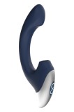 Stimulator Dublu Titanz, 10 Moduri Vibratii Puternice, 10 Moduri Pulsatii, Silicon, USB, Albastru Inchis, 20.50 cm