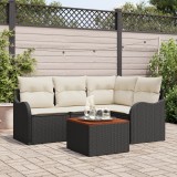 vidaXL Set Canapea Grădină 5 pcs Negru, alb Mediu Rattan, Lemn