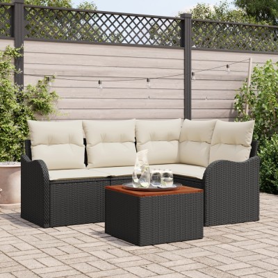 vidaXL Set Canapea Grădină 5 pcs Negru, alb Mediu Rattan, Lemn foto