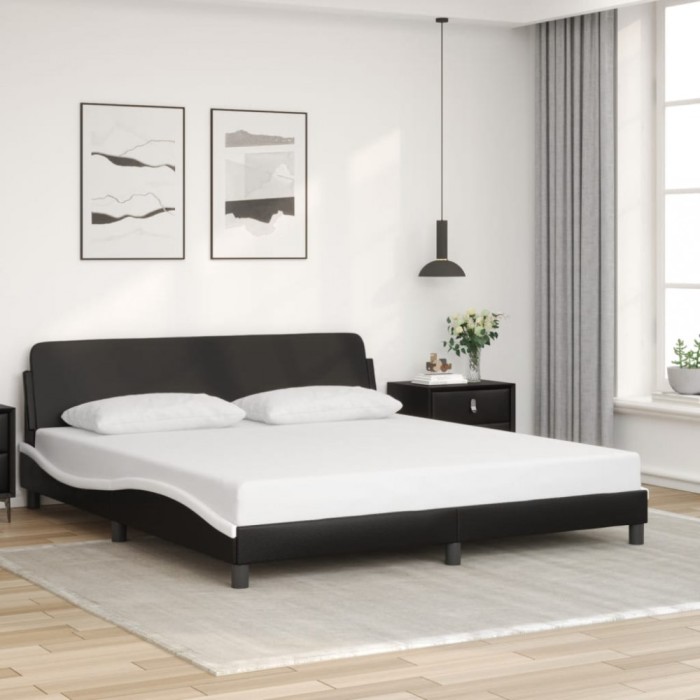 Cadru de pat cu tăblie negru și alb 180x200cm piele artificială