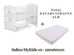 Patut KLUPS Safari Giraffe Alb + Saltea MyKids Basic II 10cm foto