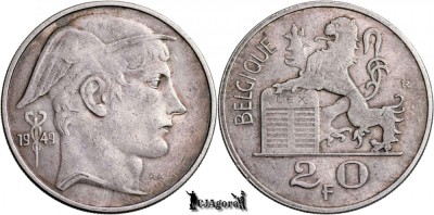 1949, 20 Francs - Leopold al III-lea - Regatul Belgiei | text francez foto