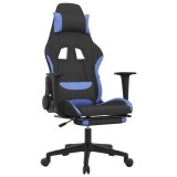 Cumpara ieftin Scaun de gaming cu suport picioare, negru si albastru, textil