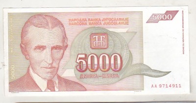 bnk bn Iugoslavia 5000 dinari 1993 circulata foto