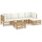 Set mobilier de gradina cu perne alb crem, 6 piese, bambus