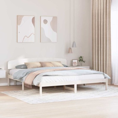 vidaXL Cadru de pat cu headboard Alb 180 x 200 cm Lemn masiv de pin 872054 foto