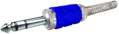 Conector jack 6,3mm, stereo, tata, albastru, pe cablu - 121227