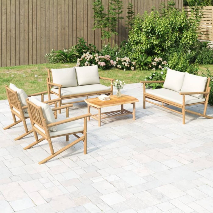 vidaXL Set mobilier de grădină cu perne alb crem, 2 piese, bambus 3156475