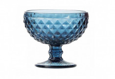 Pahar din sticla cu picior model Sidari pentru deserturi, 385 cc, albastru foto