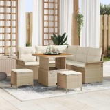Set de canapea pentru grădină cu 8 piese și perne bej din rattan poliester și lemn de acacia
