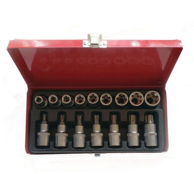 Trusa 16 piese 1 2 chei tubulare torx si capete biti torx, Cr-v, cutie depozitare