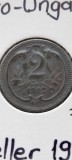AUSTRIA 2 HELLER 1912 AUNC cupru