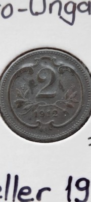 AUSTRIA 2 HELLER 1912 AUNC cupru foto