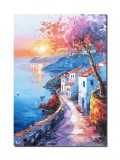 Cumpara ieftin Tablou apus de soare Amalfi Italia pictat manual, Colt de rai, 70x50cm ulei pe panza, Valentin Pop