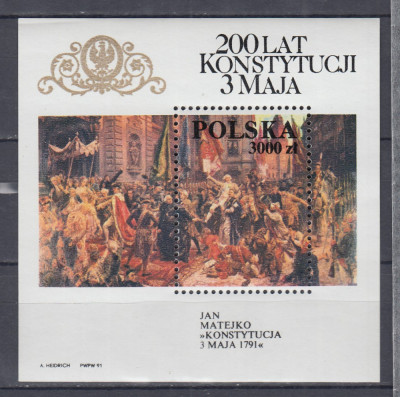 POLONIA 1991 - 200 ANI CONSTITUTIA BLOC MNH foto