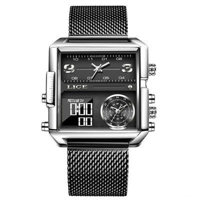Ceas barbatesc Lige Quartz Analog Digital Otel inoxidabil Lumina fundal Negru foto