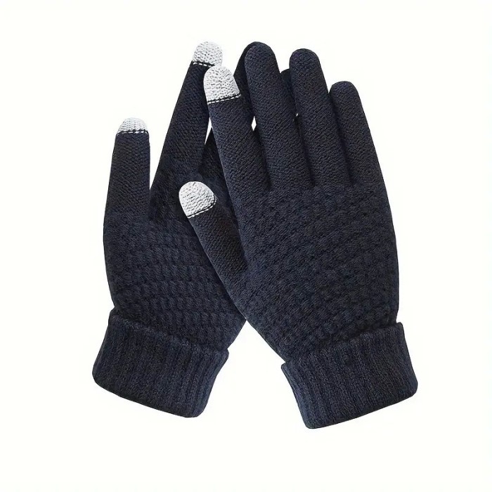 Manusi de dama, flippy, functie touchscreen (ecran tactil), material acril tricotat, manseta elastica, interior catifelat, marime universala, albastru