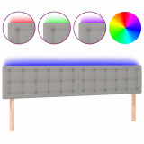 Tăblie de pat cu LED, gri deschis, 180x5x78/88 cm, textil