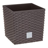 Ghiveci de flori, Prosperplast, Rato Low, patrat, 6.8 L, imitatie ratan, maro, 20x20x20.2 cm