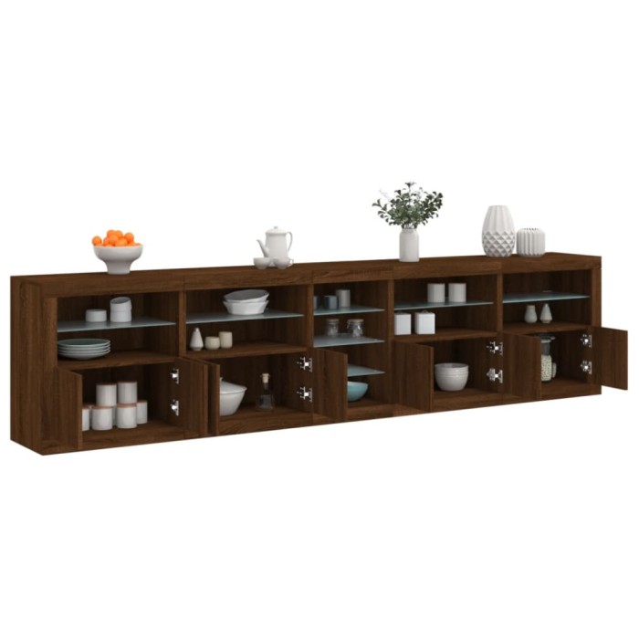 vidaXL Servantă cu lumini LED, stejar maro, 283x37x67 cm