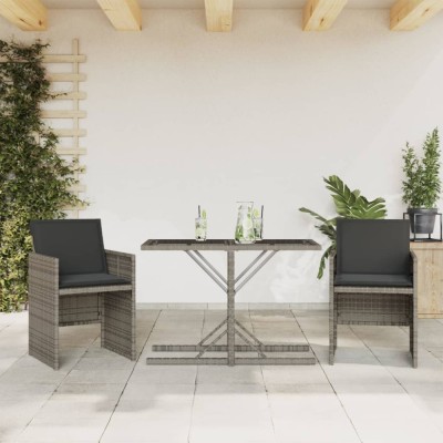 vidaXL Set bistro de grădină cu perne, 3 piese, gri, poliratan 365064 foto