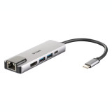 Cumpara ieftin HUB extern D-LINK porturi Gigabit LAN x 1 USB 3.0 x 2 HDMI x 1 USB Type C x 1 argintiu DUB-M520