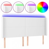 Cumpara ieftin Tablie de pat cu LED, alb, 163x16x118/128 cm, piele ecologica